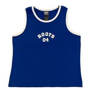 Roots Athletics Jersey Tank Top Patch Graphic Blue & White Muscle Tee